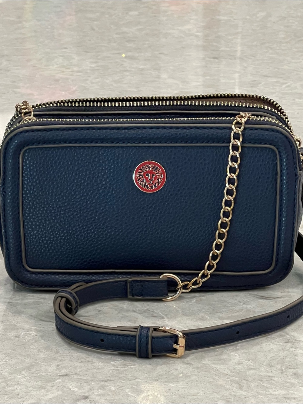 Anne Klein Blue Crossbody, Adjustable Strap and Gold Accents in great condition!